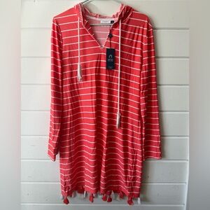 Cabana Life Pink and White Striped hooded bathing suit cover